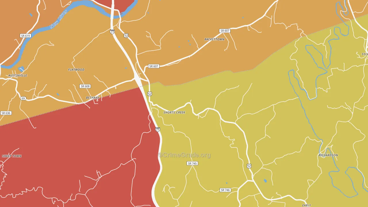 Shorts Creek, VA Map of Robbery Rates