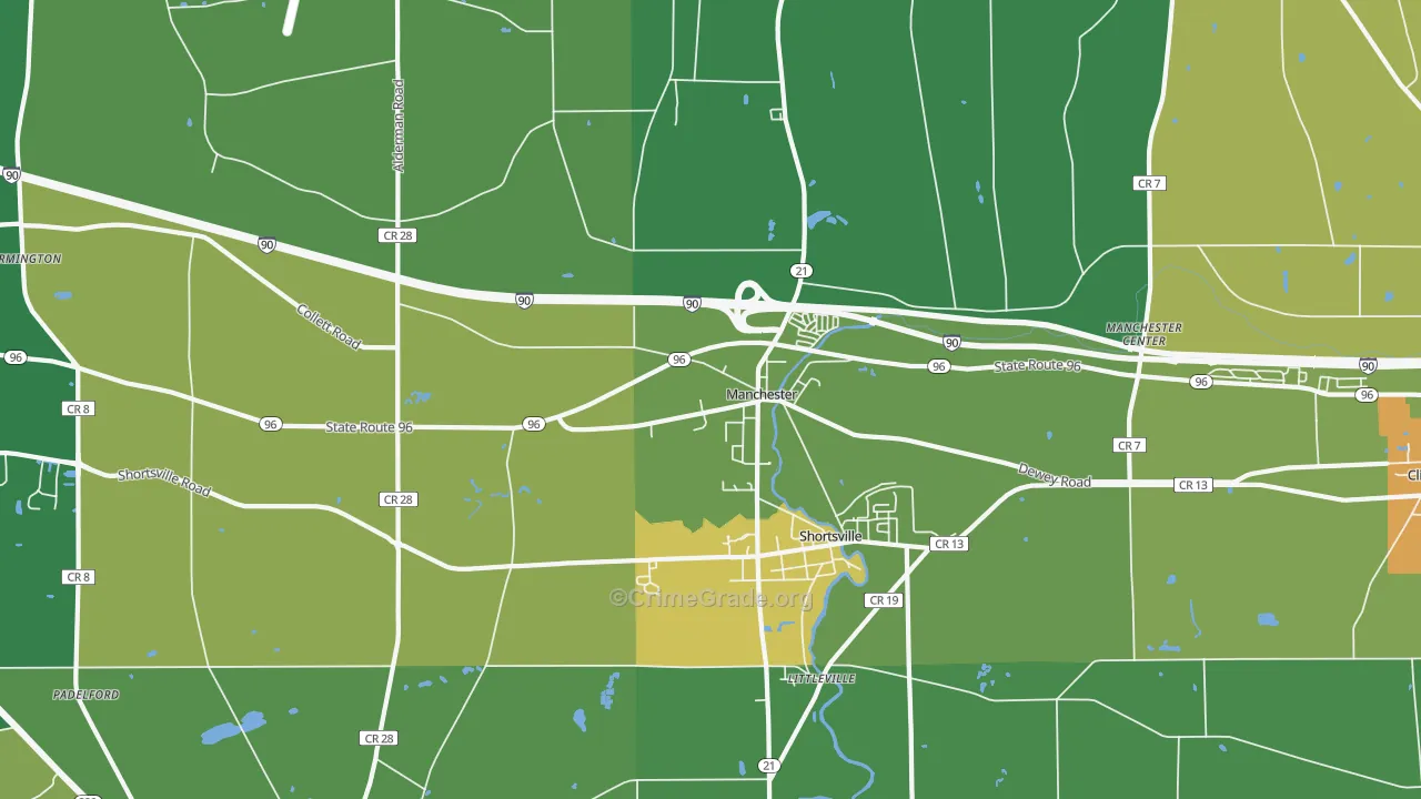 Shortsville, NY Map of Robbery Rates