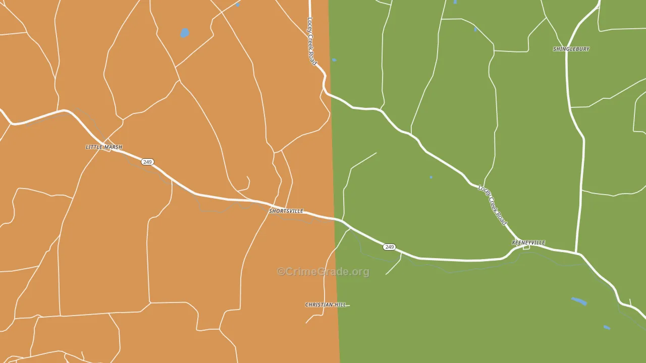 Shortsville, PA Map of Robbery Rates