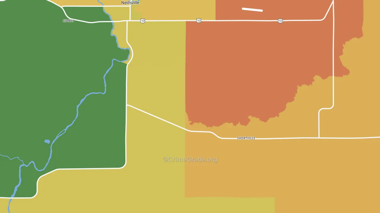 Shortville, WI Map of Robbery Rates