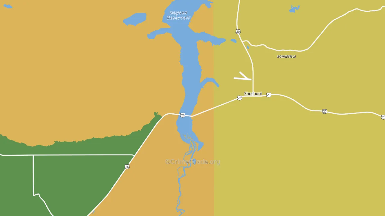 Shoshoni, WY Map of Robbery Rates