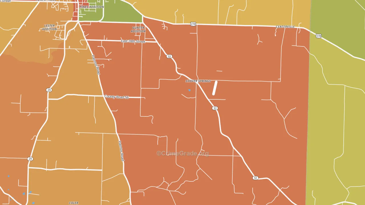 Shover Springs, AR Map of Robbery Rates