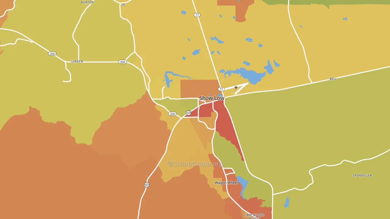 Show Low, AZ Map of Robbery Rates