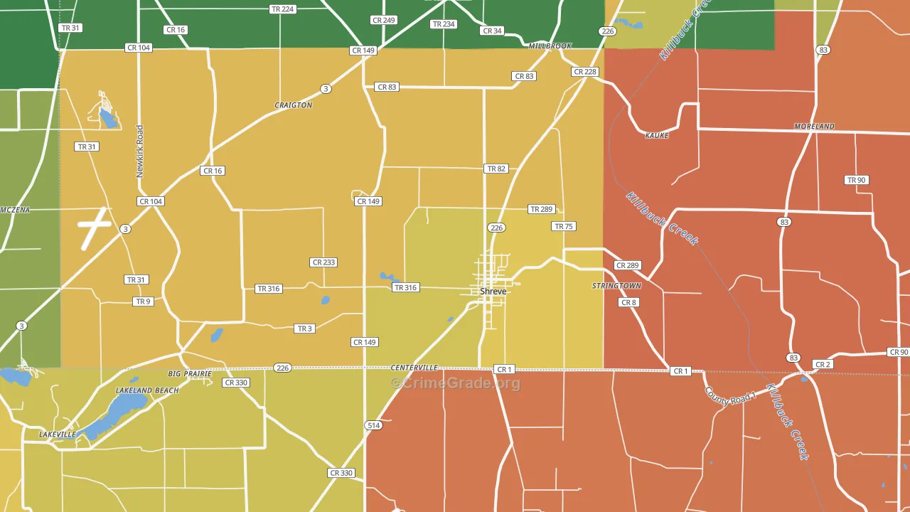 Shreve, OH Map of Robbery Rates