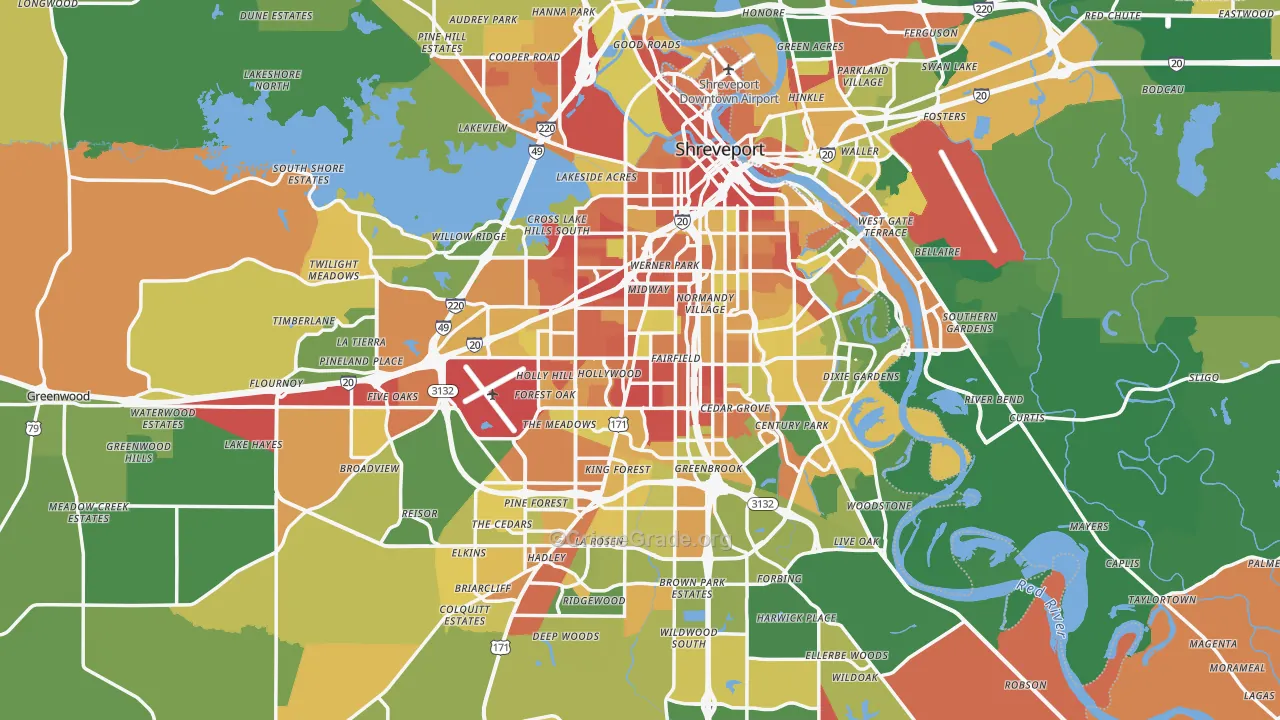 Shreveport, LA Map of Robbery Rates