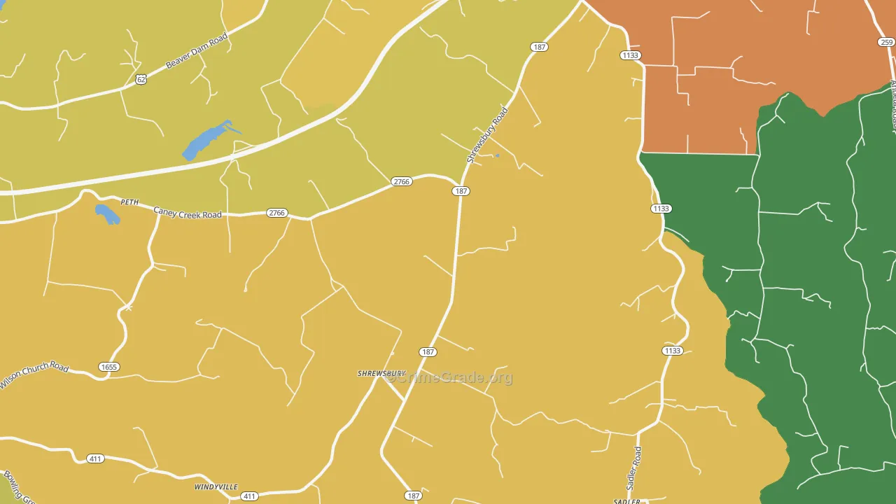 Shrewsbury, KY Map of Robbery Rates