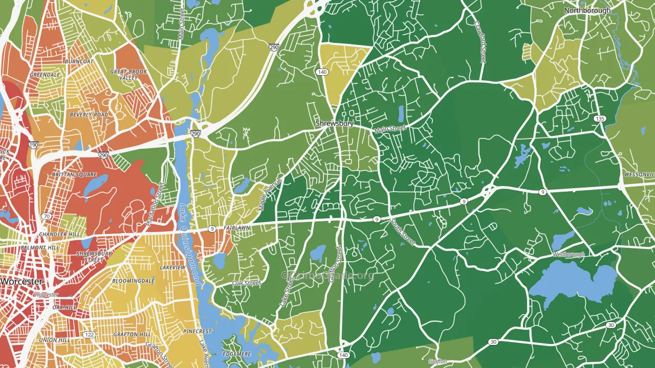 Shrewsbury, MA Map of Robbery Rates