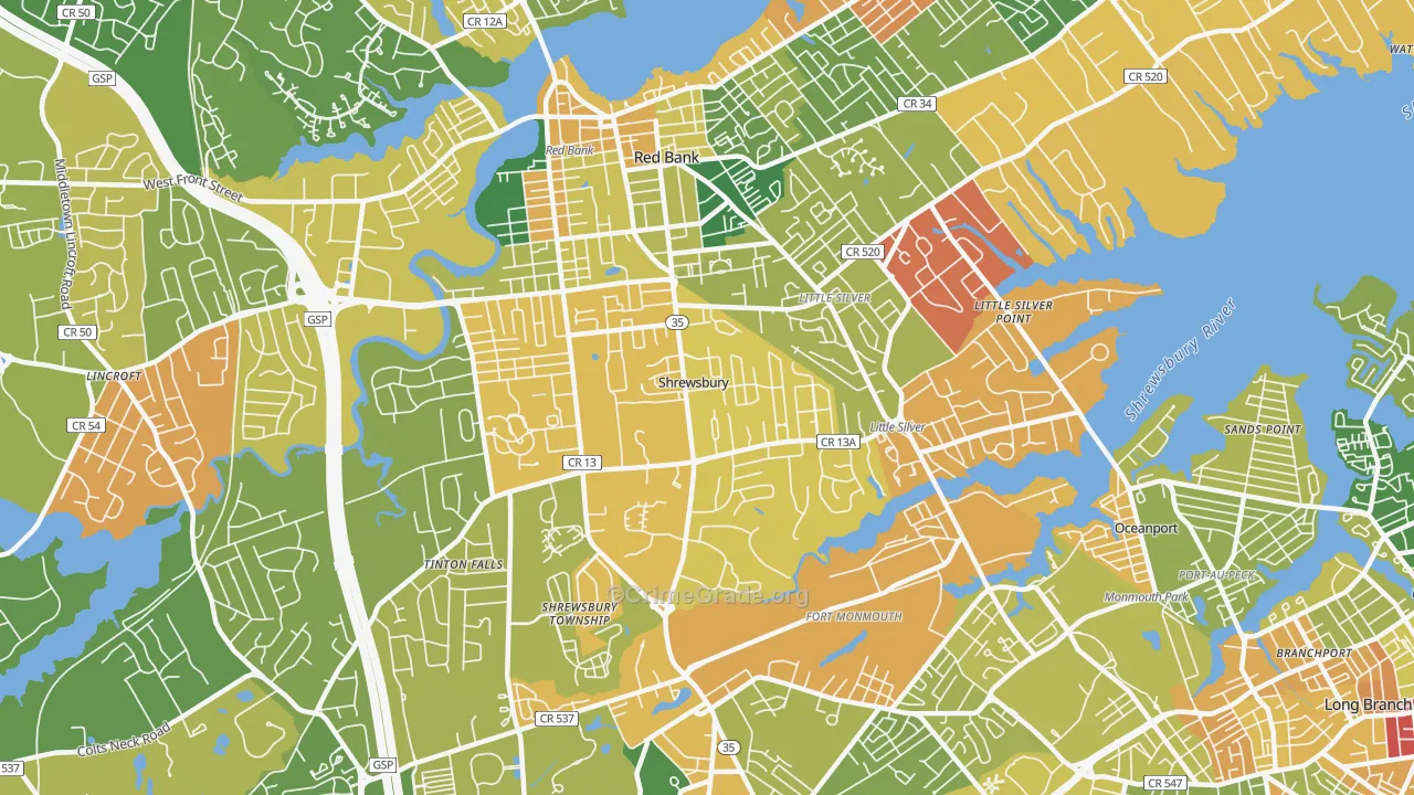 Shrewsbury, NJ Map of Robbery Rates