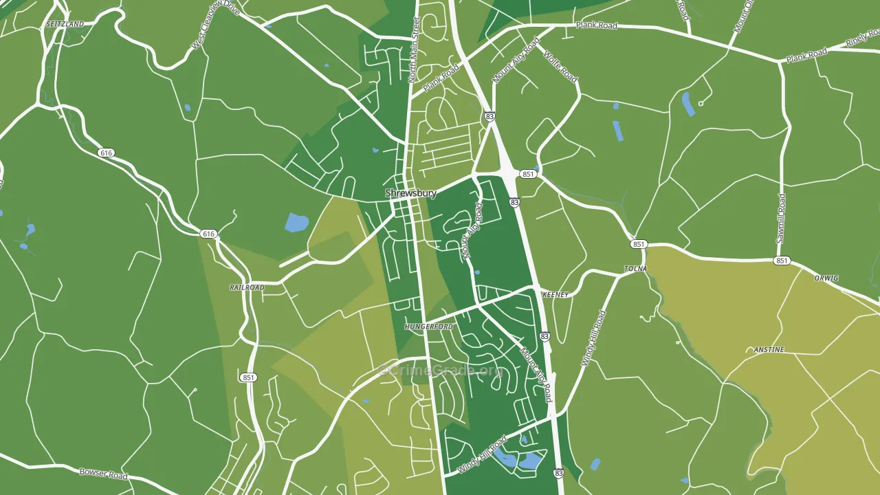 Shrewsbury, PA Map of Robbery Rates