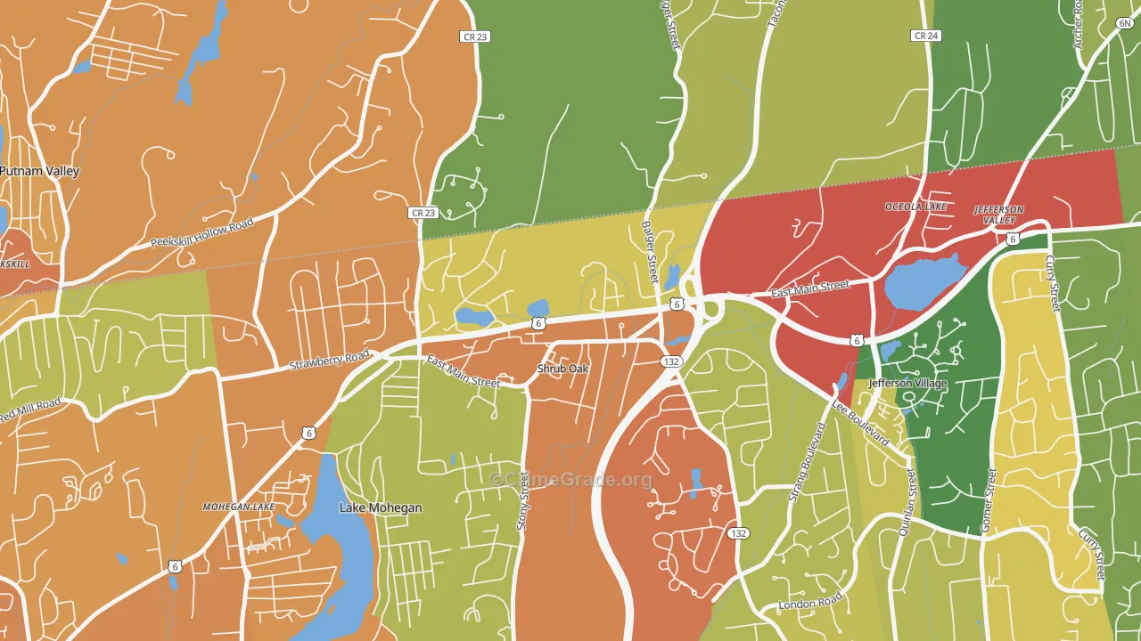 Shrub Oak, NY Map of Robbery Rates