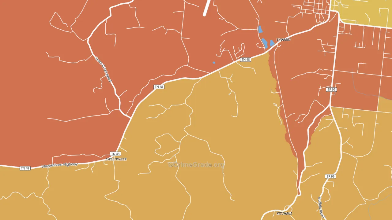 Shubert, TN Map of Robbery Rates