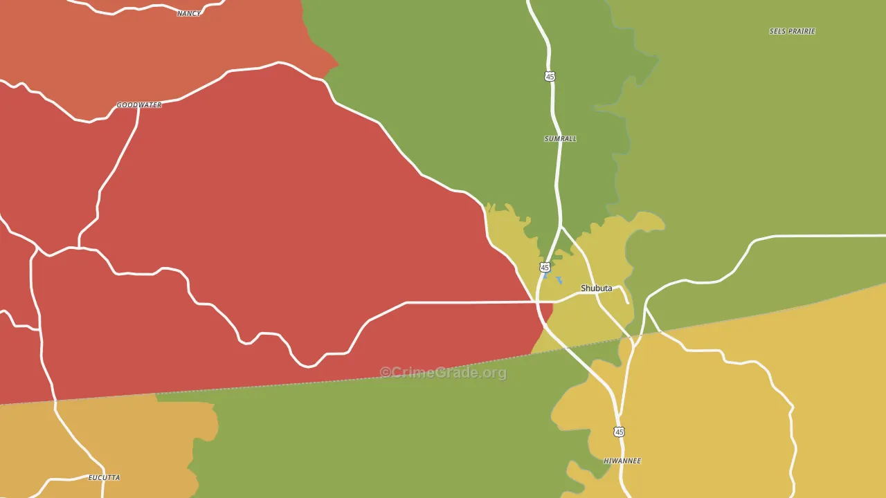 Shubuta, MS Map of Robbery Rates