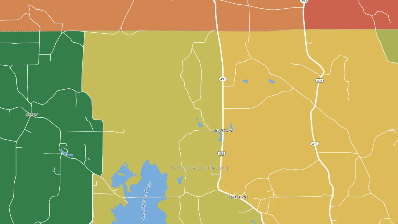 Shucktown, MS Map of Robbery Rates