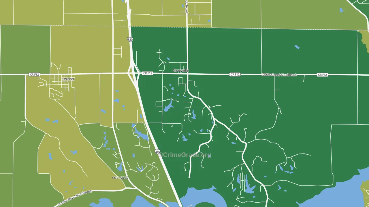 Shueyville, IA Map of Robbery Rates