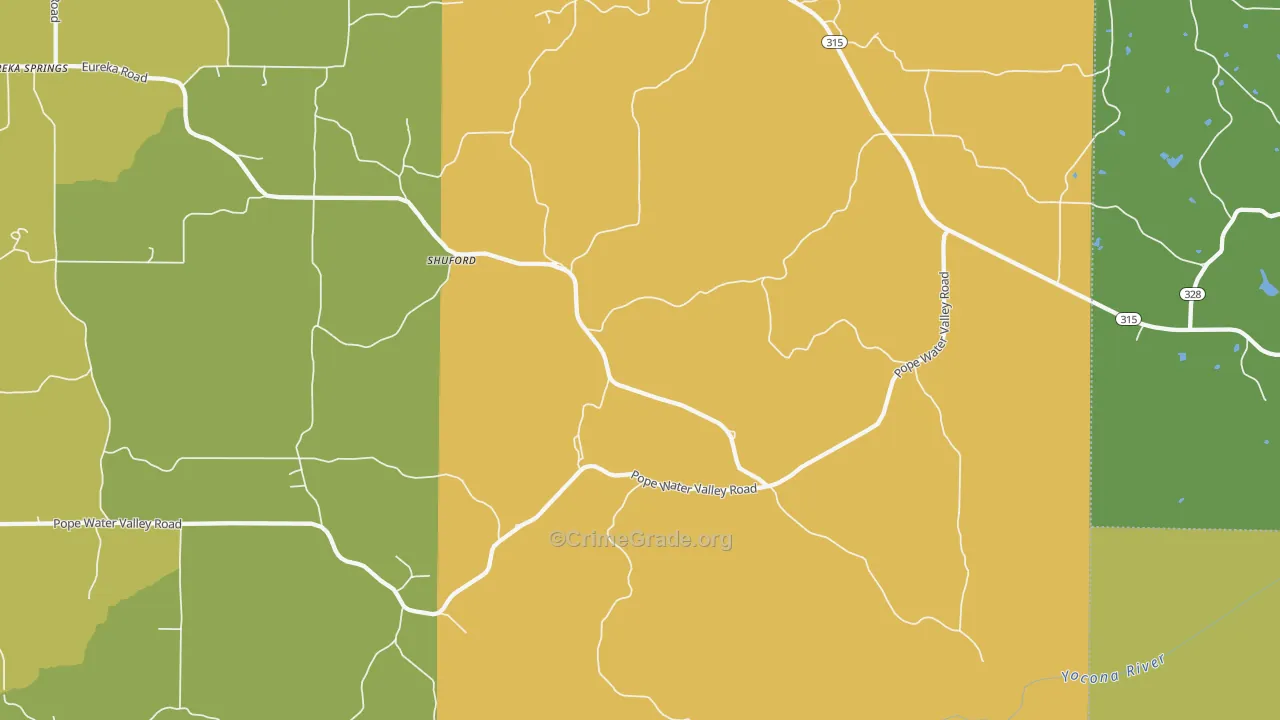 Shuford, MS Map of Robbery Rates