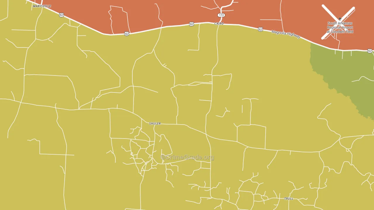 Shuler, AR Map of Robbery Rates