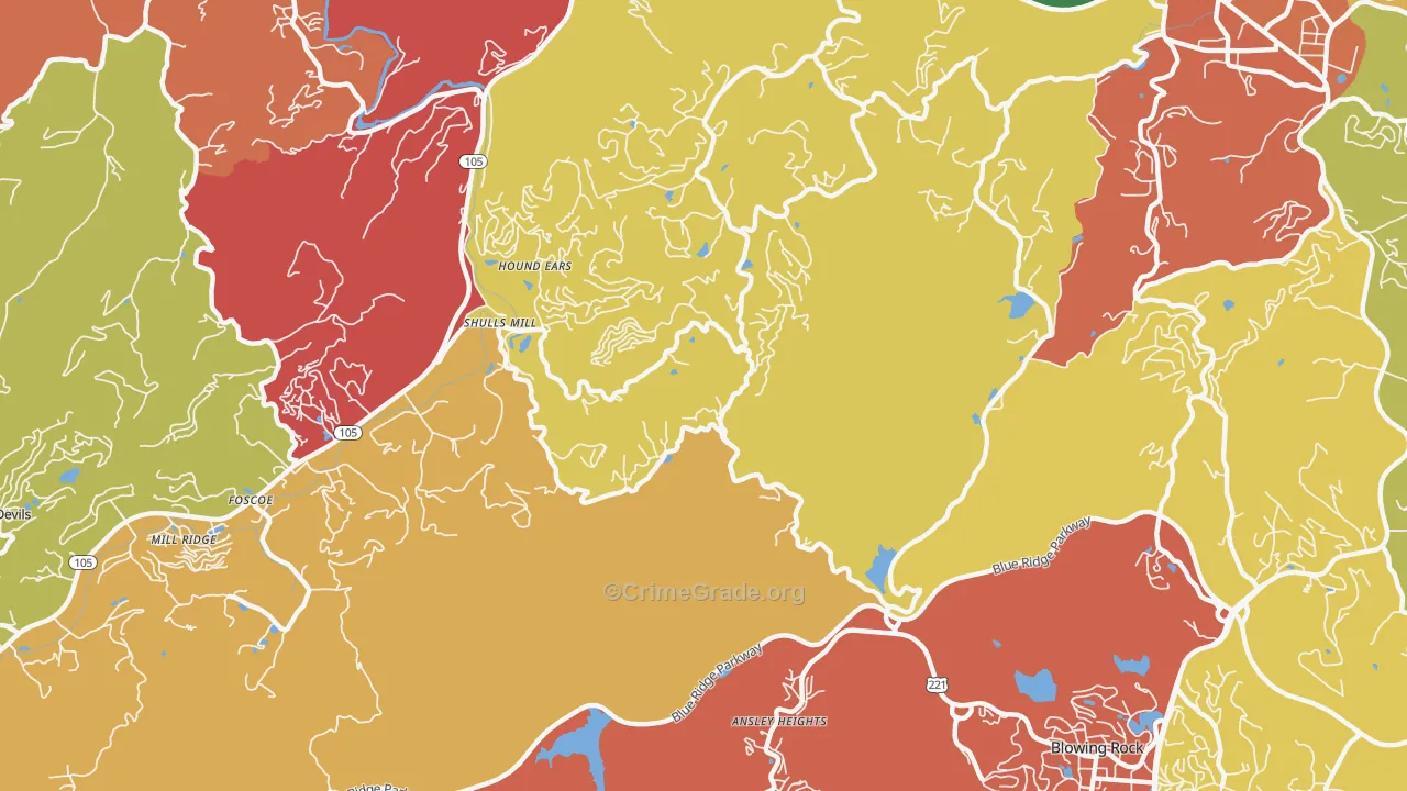 Shulls Mill, NC Map of Robbery Rates