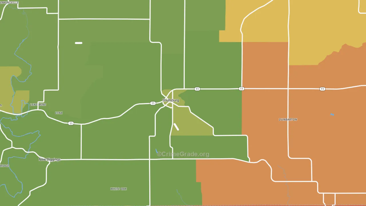 Shullsburg, WI Map of Robbery Rates