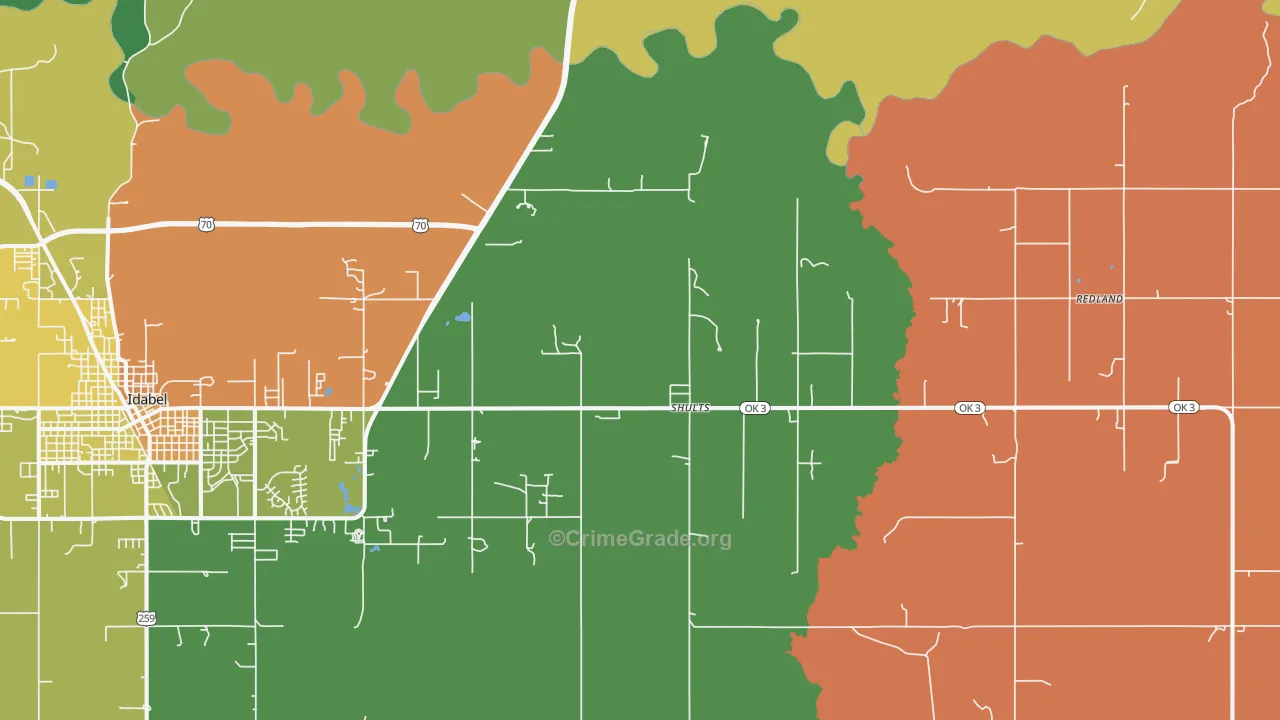 Shults, OK Map of Robbery Rates