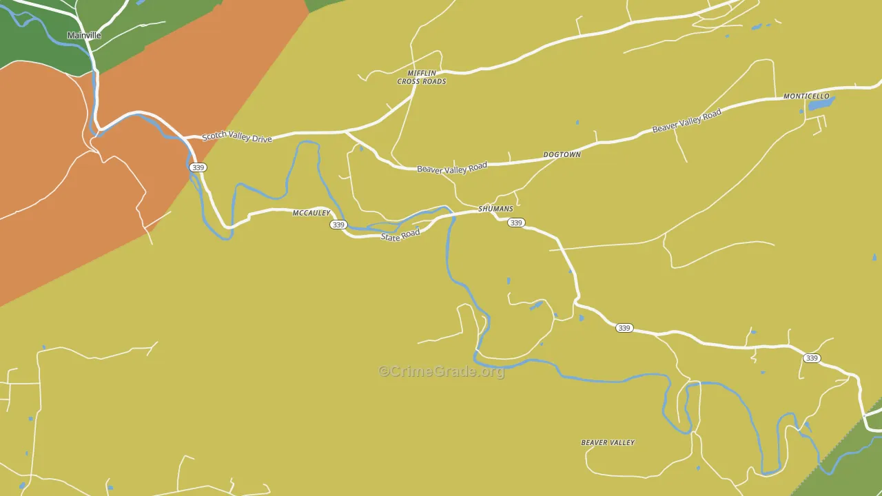 Shumans, PA Map of Robbery Rates
