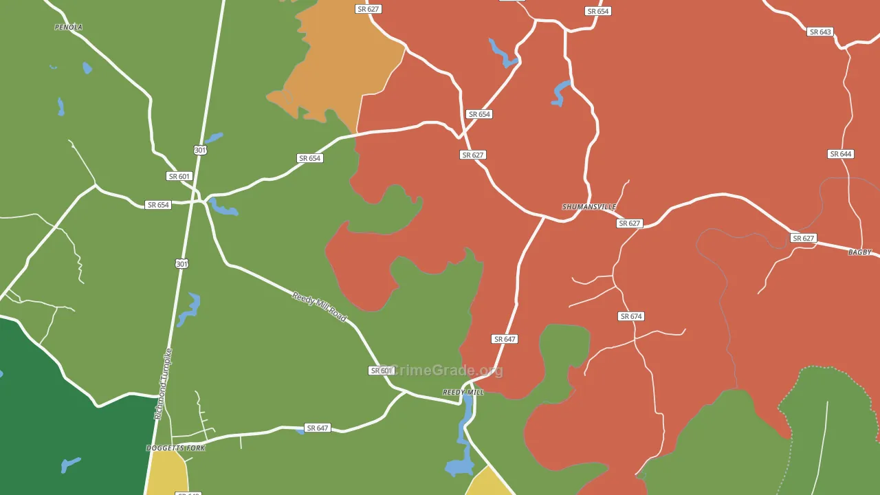 Shumansville, VA Map of Robbery Rates