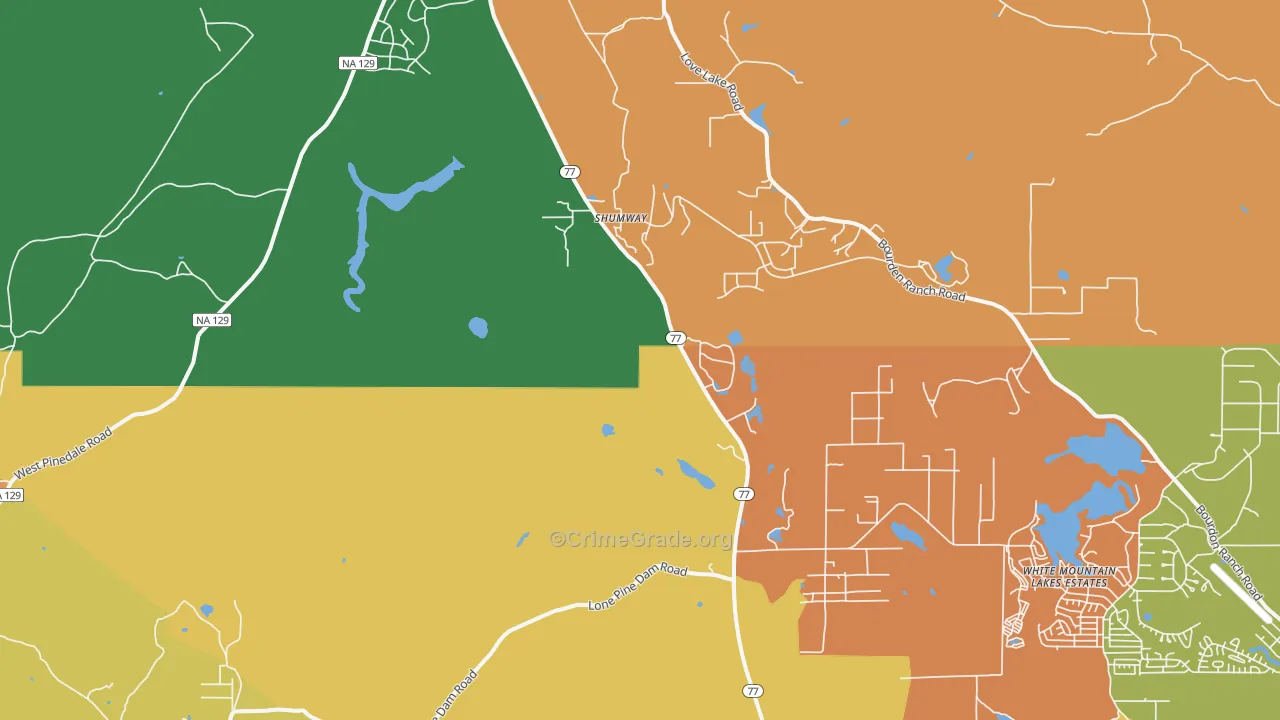 Shumway, AZ Map of Robbery Rates
