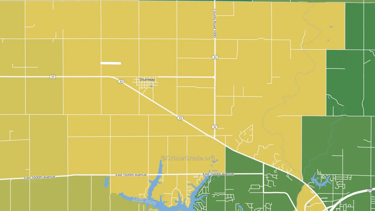 Shumway, IL Map of Robbery Rates