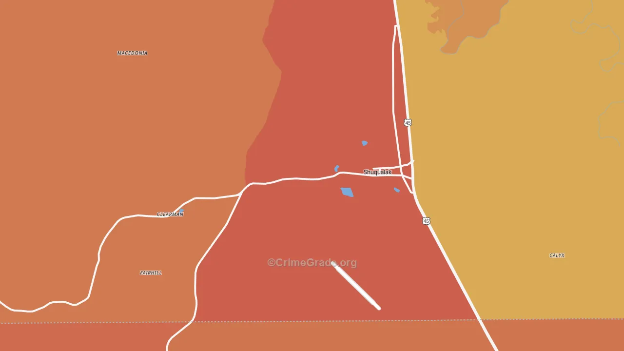 Shuqualak, MS Map of Robbery Rates