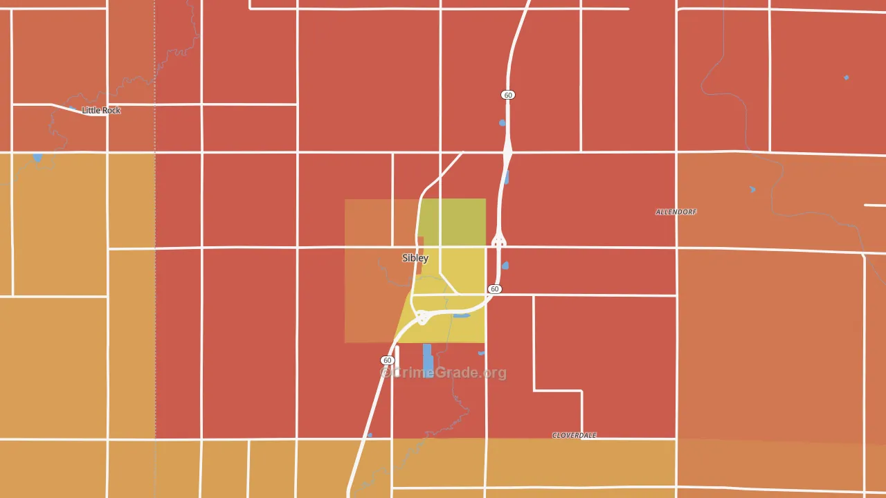 Sibley, IA Map of Robbery Rates