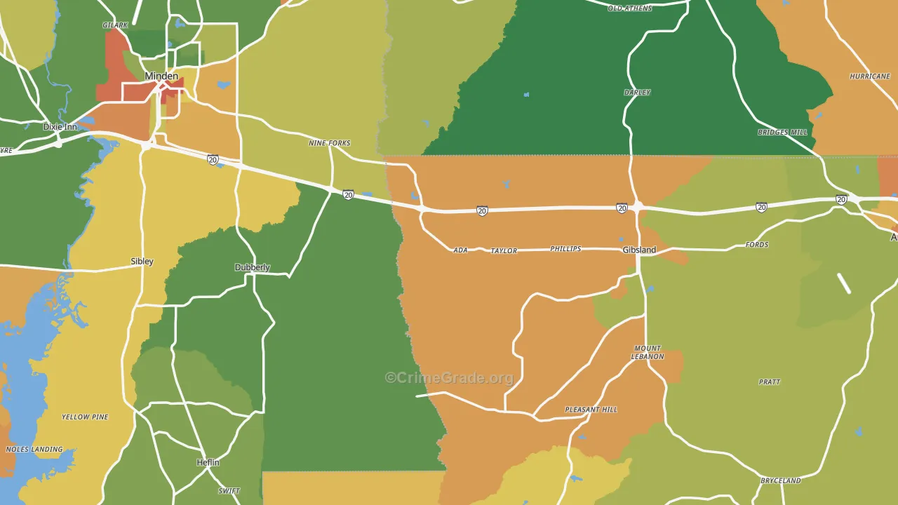 Sibley, LA Map of Robbery Rates