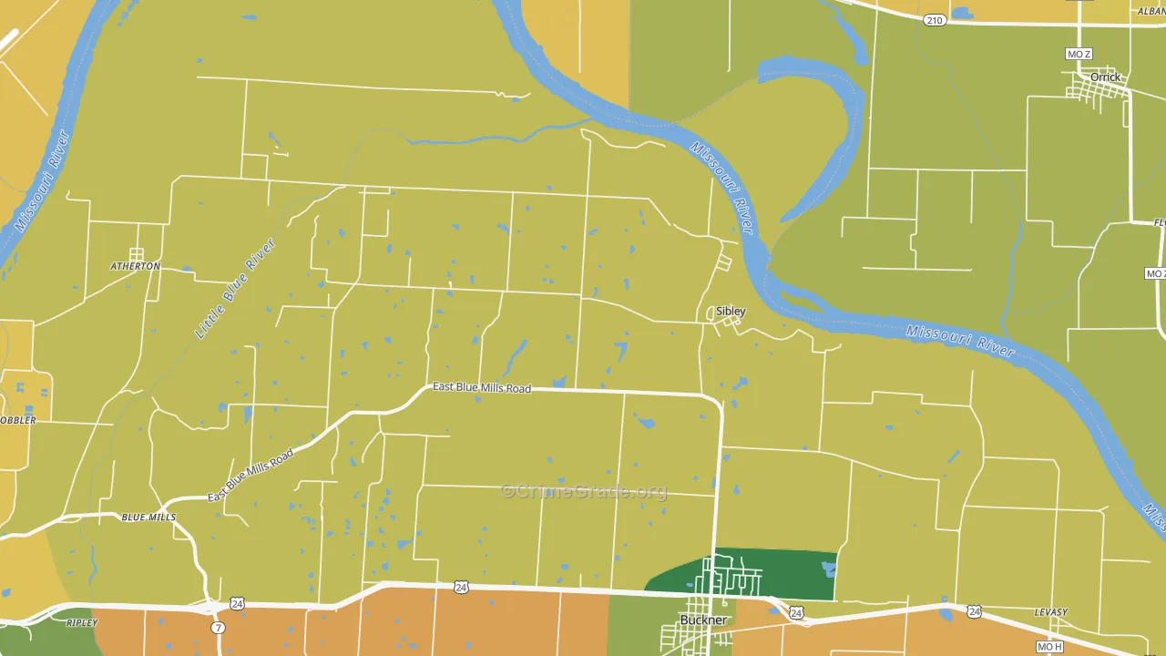 Sibley, MO Map of Robbery Rates