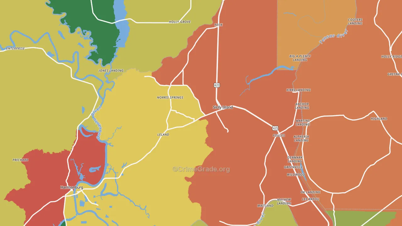 Sicily Island, LA Map of Robbery Rates