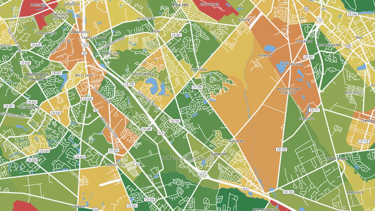 Sicklerville, NJ Map of Robbery Rates