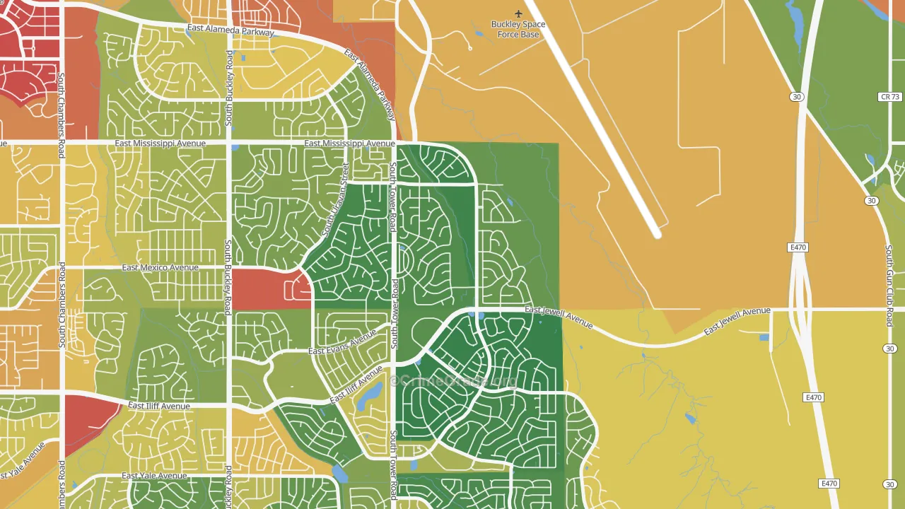 Side Creek, Aurora, CO Map of Robbery Rates