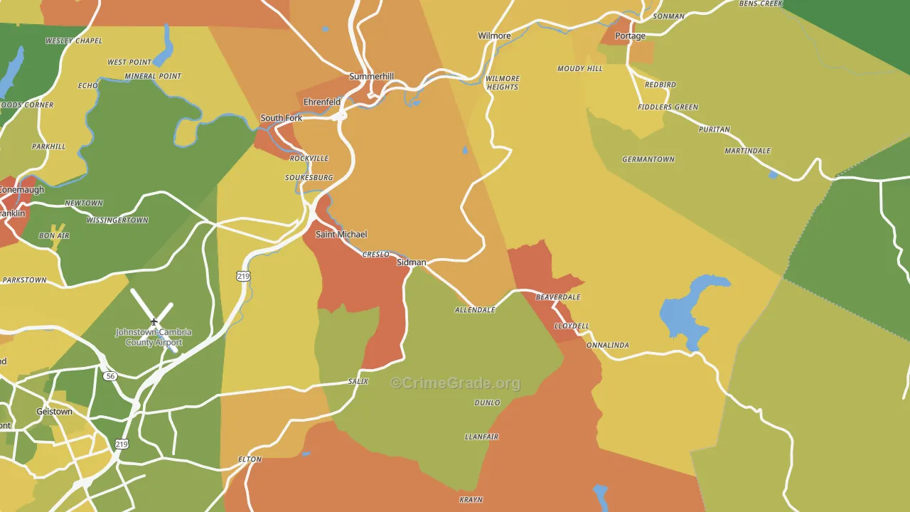 Sidman, PA Map of Robbery Rates