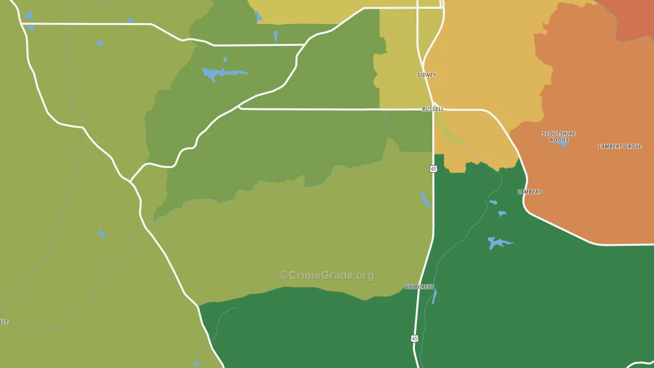Sidney, AL Map of Robbery Rates