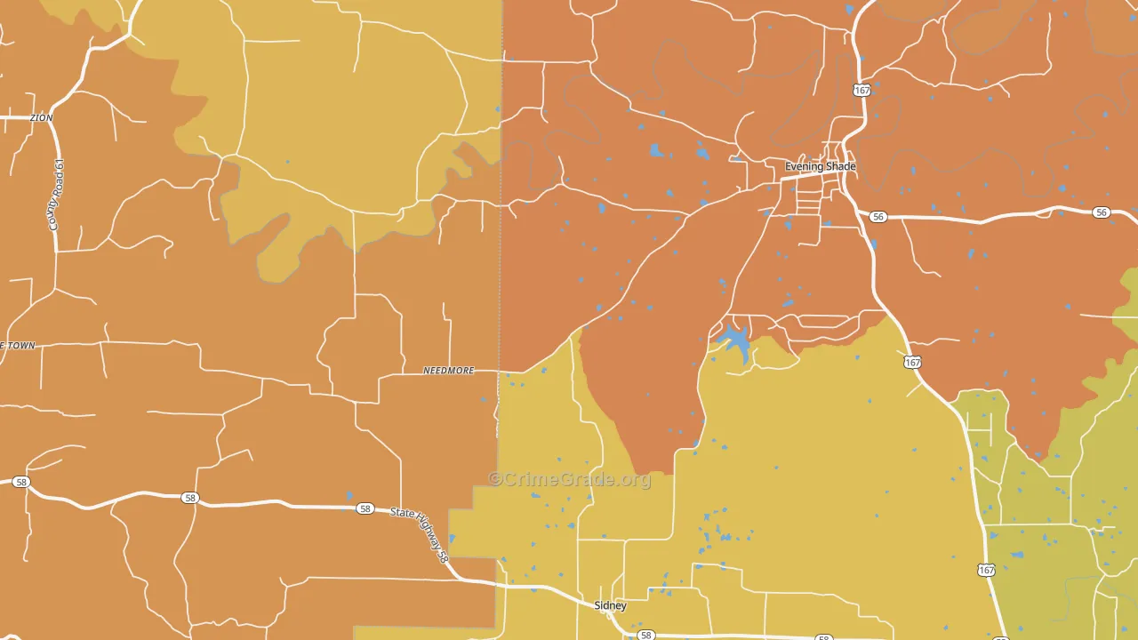 Sidney, AR Map of Robbery Rates