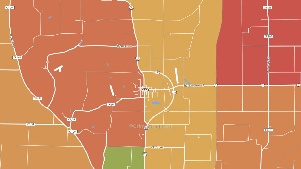 Sidney, IA Map of Robbery Rates