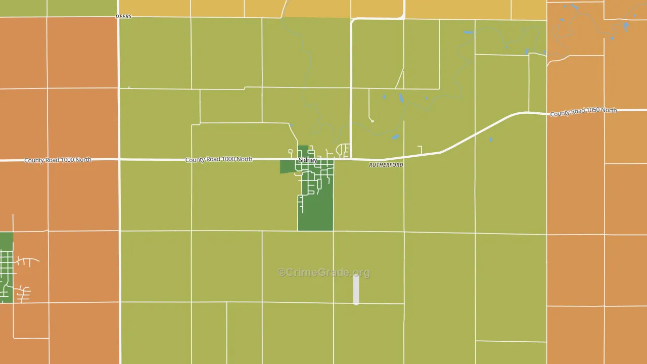 Sidney, IL Map of Robbery Rates
