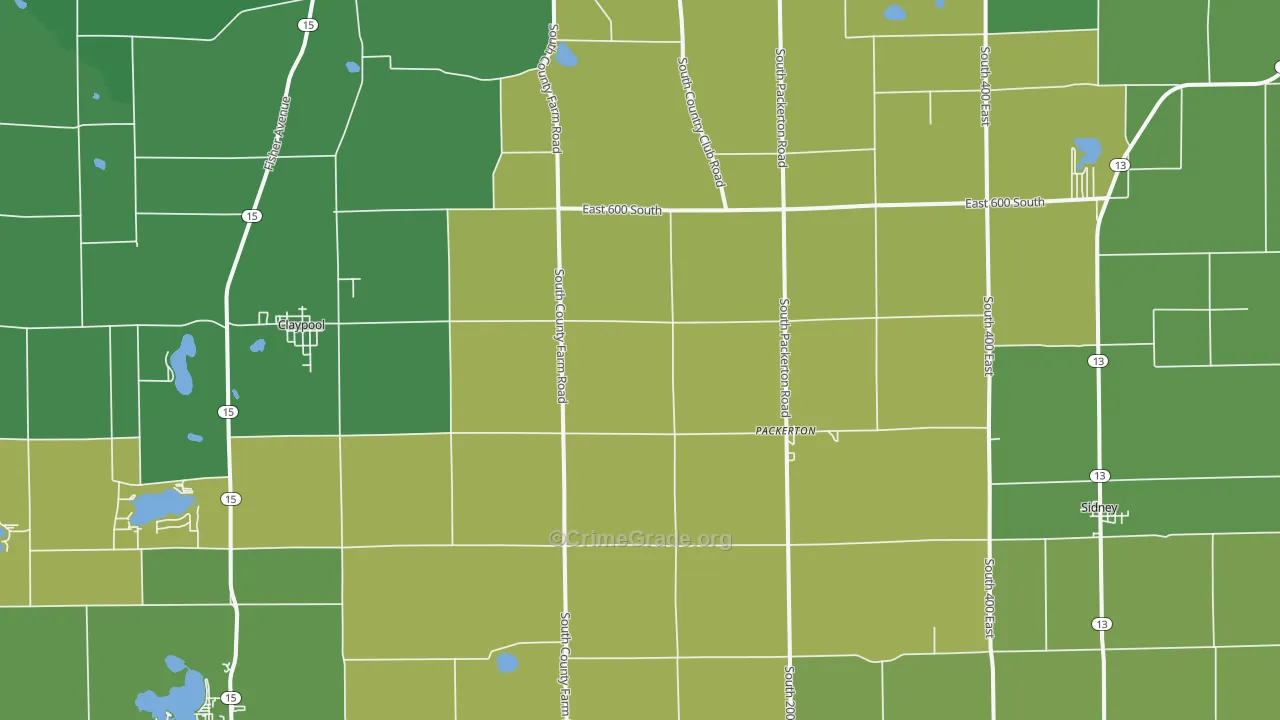 Sidney, IN Map of Robbery Rates