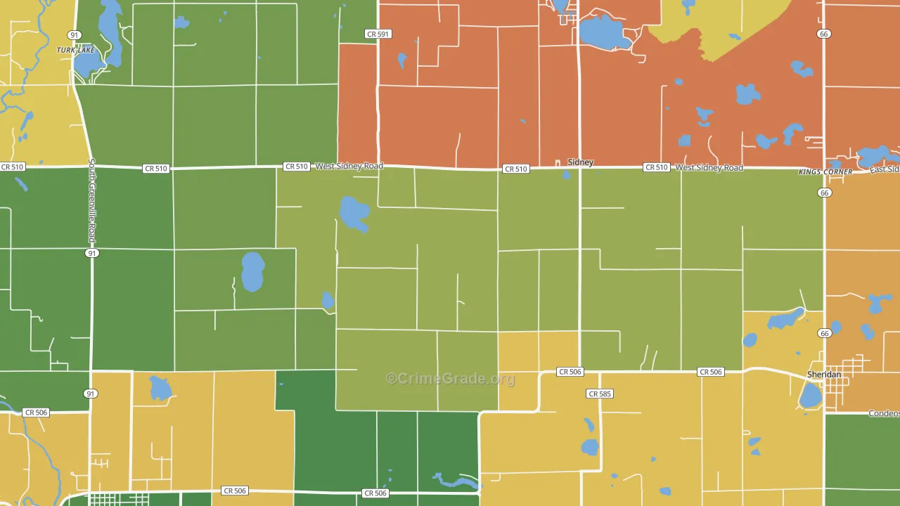 Sidney, MI Map of Robbery Rates