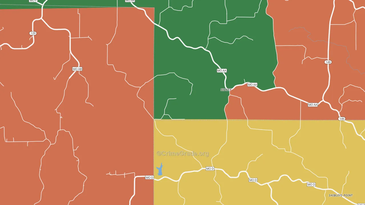 Sidney, MO Map of Robbery Rates