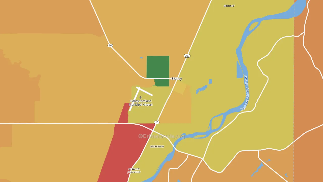 Sidney, MT Map of Robbery Rates