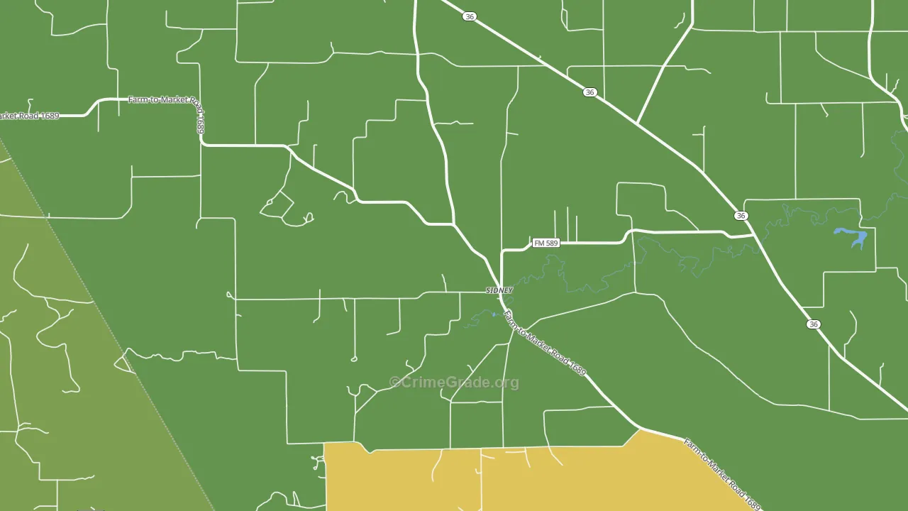 Sidney, TX Map of Robbery Rates