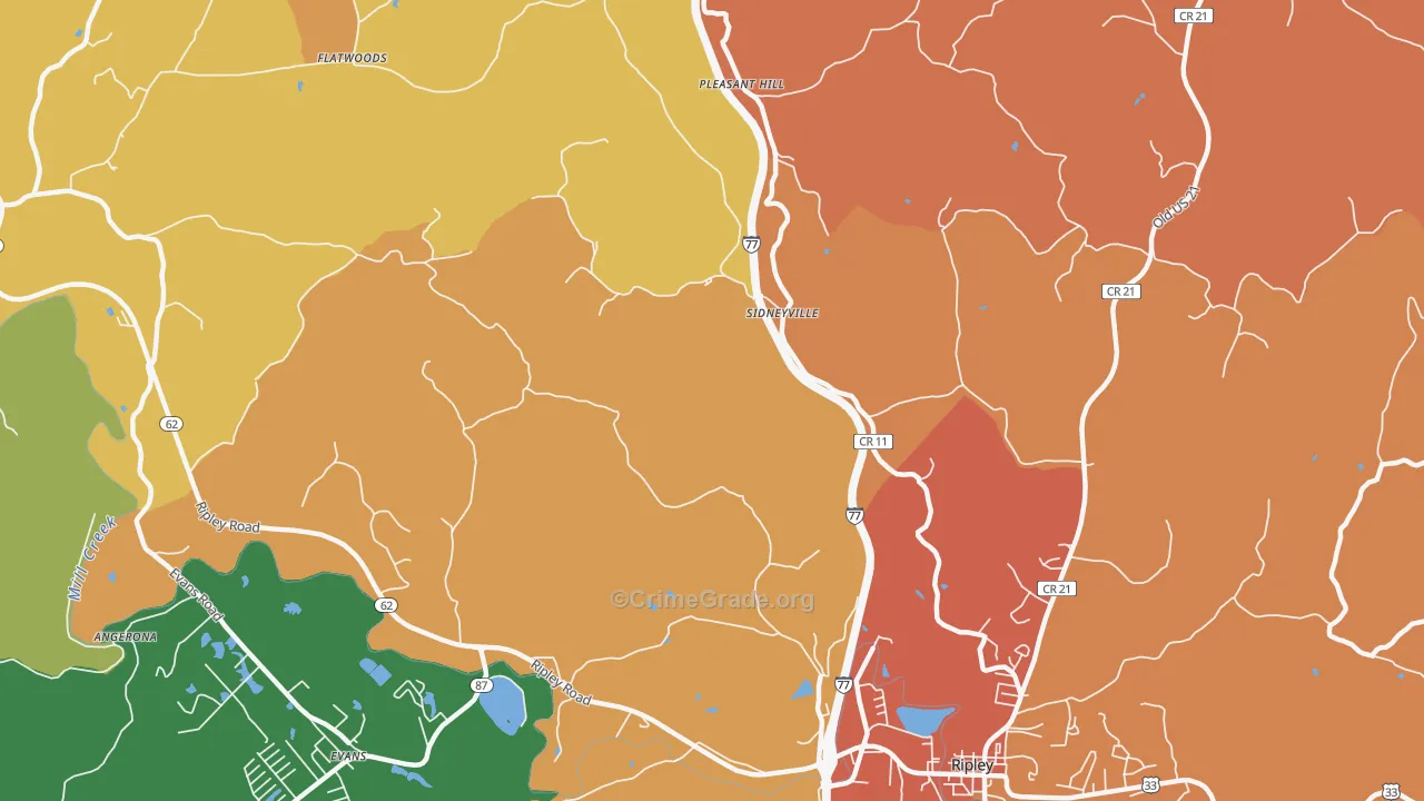 Sidneyville, WV Map of Robbery Rates