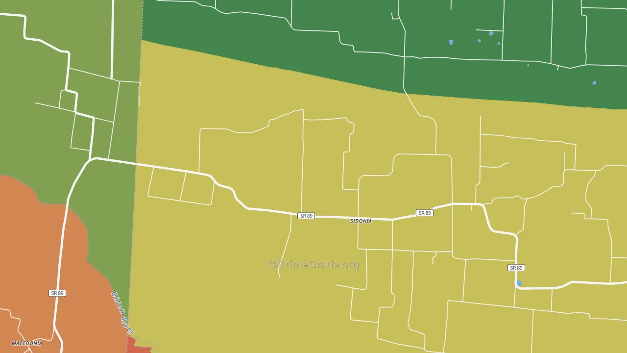 Sidonia, TN Map of Robbery Rates