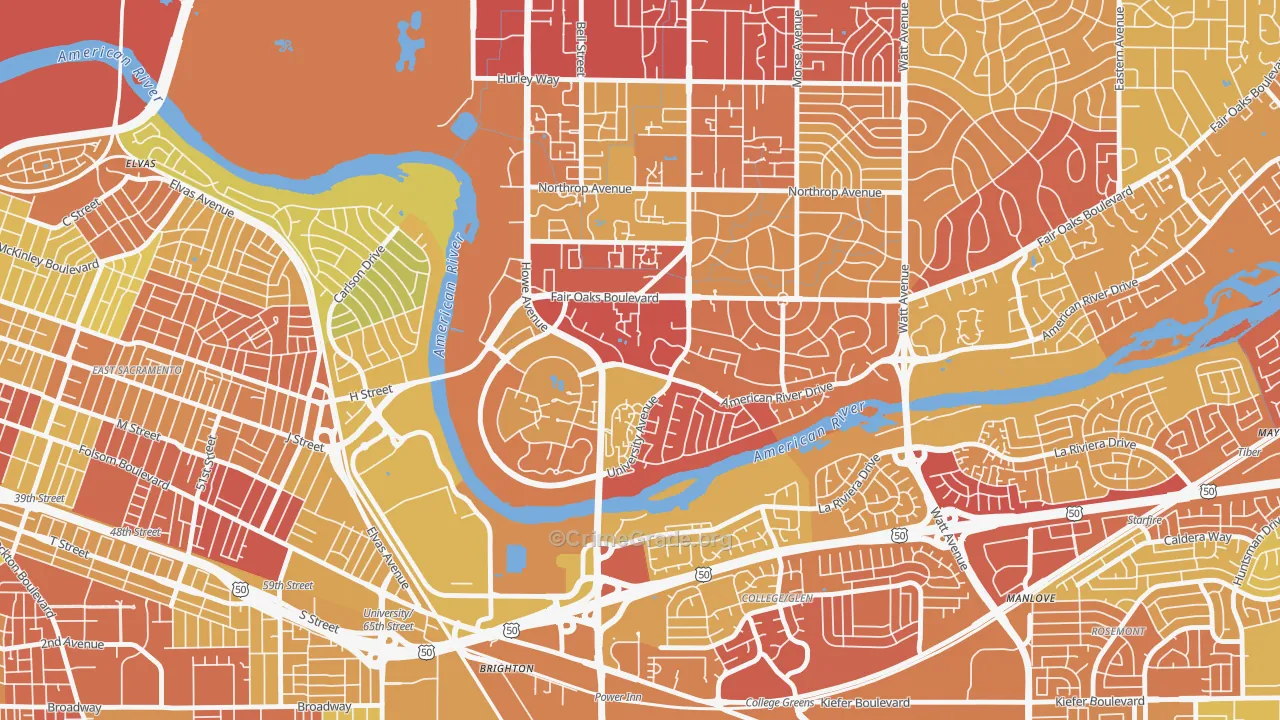 Sierra Oaks, Sacramento, CA Map of Robbery Rates