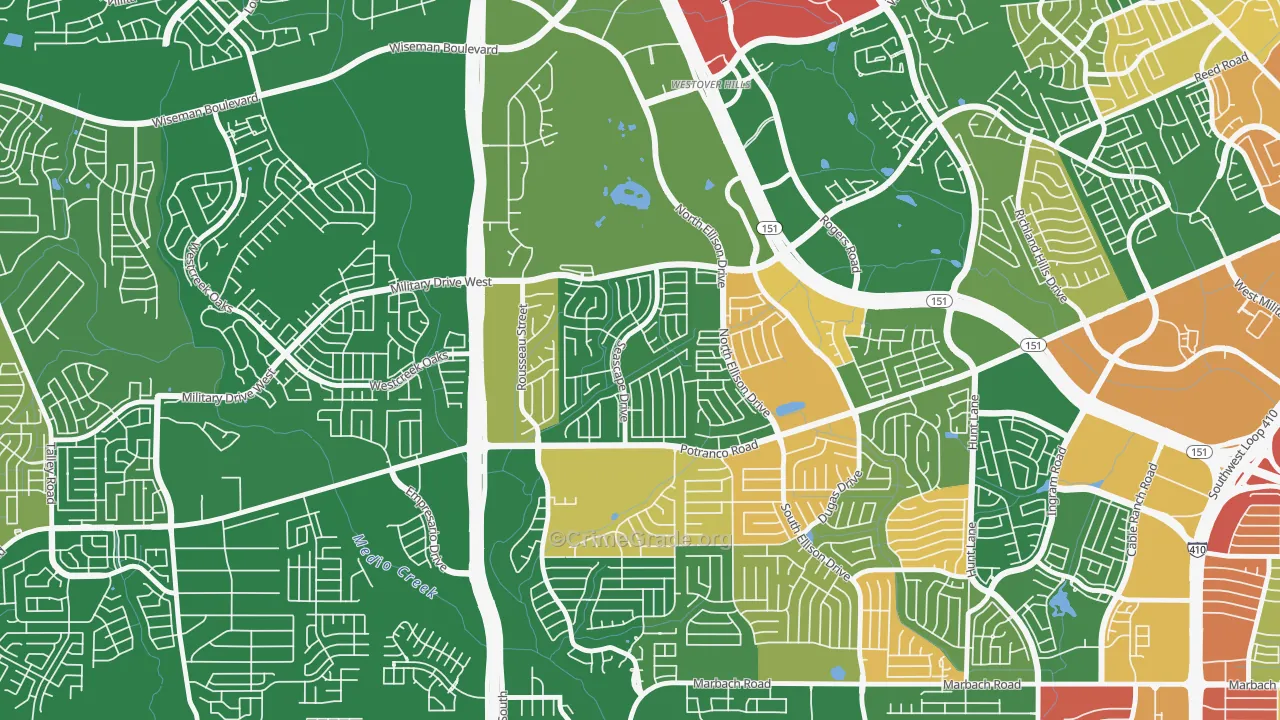 Sierra Springs, San Antonio, TX Map of Robbery Rates