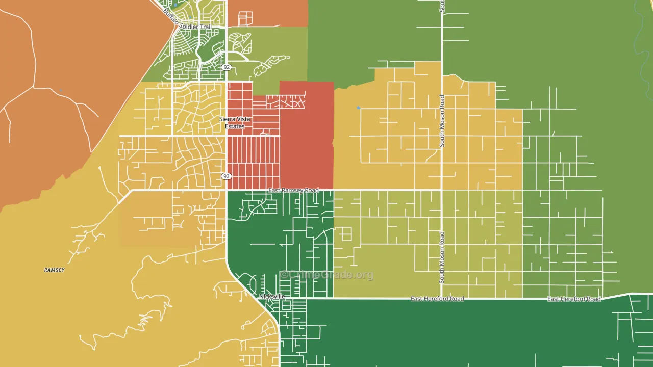 Sierra Vista Southeast, AZ Map of Robbery Rates