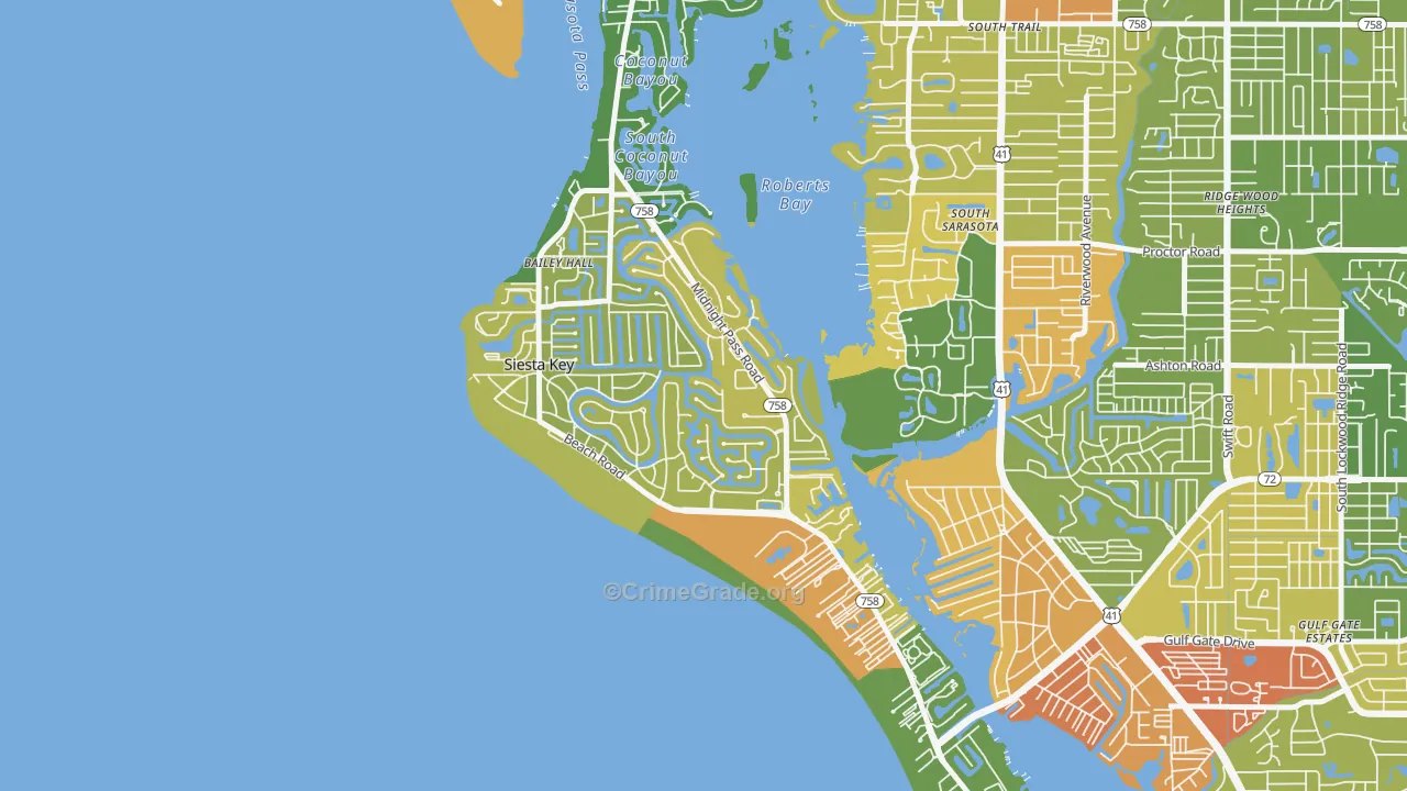 Siesta Key, FL Map of Robbery Rates